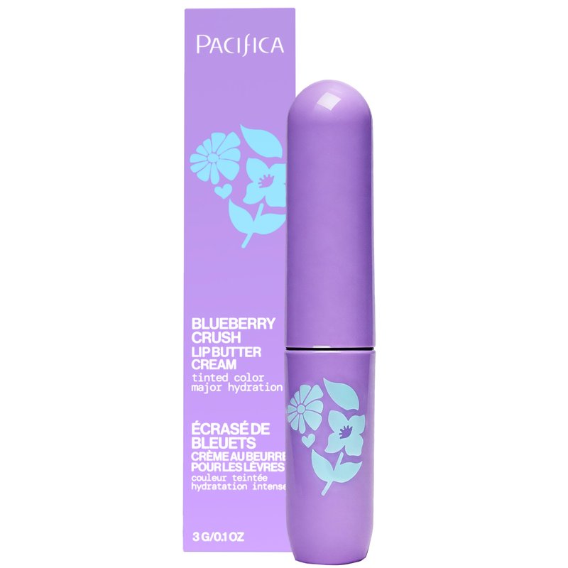 Pacifica Blueberry Crush Lip Buttercream, Tinted Lip Balm, Vegan and Cruelty Free, Rich Cushion Texture Melts Into Lips, Lasting Hydration and Soft Shine, Buildable Mineral Tint