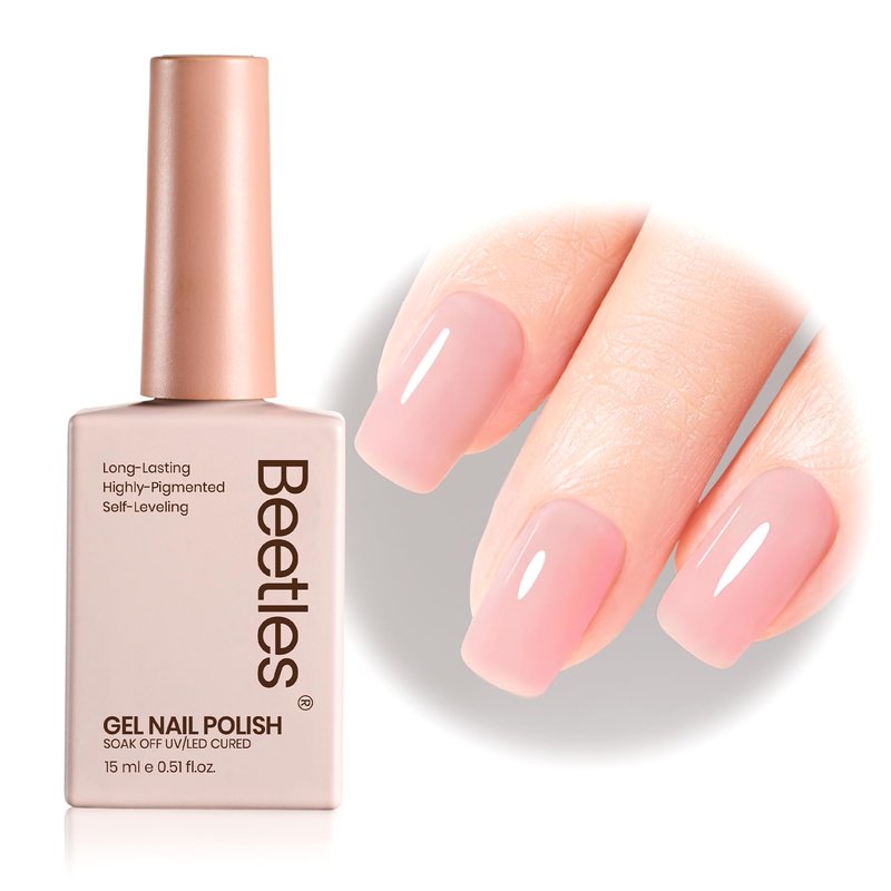 Beetles Nude Pink Gel Nail Polish - 15ml Jelly Neutral Nude Gel Polish Base Color Nail Concealer Sheer Translucent Effect Soak Off UV LED French Nail Art Salon DIY Manicure Gift for Women 0.5Oz