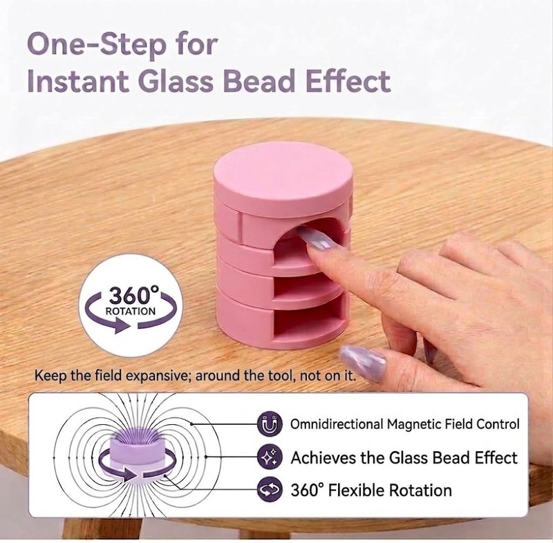 Magnetic Nail Art Tool for Cat Eye Gel Polish, 3D Glass Bead Effect Magnet with Ergonomic Finger Rest, Strong Neodymium Magnet for DIY Salon Manicure, Fits All Nail Sizes(Pink)