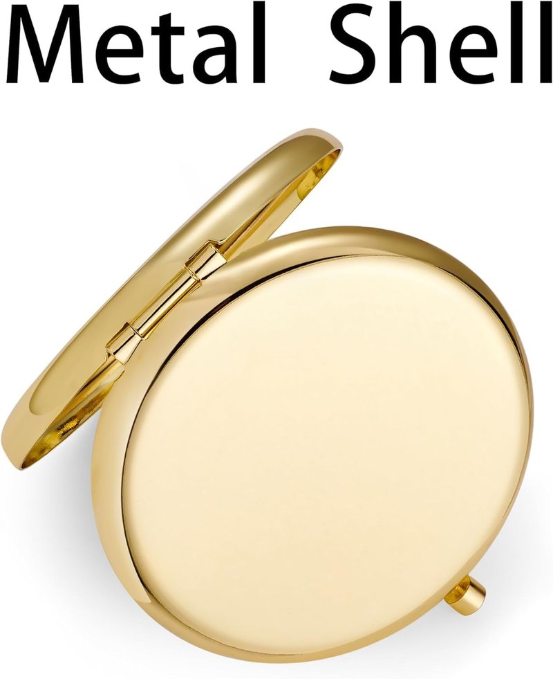 MLLXX Compact Mirror for Purse, Metal Round Shell, Double-Sided 1X/2X Magnifying, Portable Travel Makeup Mirror, Mini Pocket Mirror, Gold,4 Packs