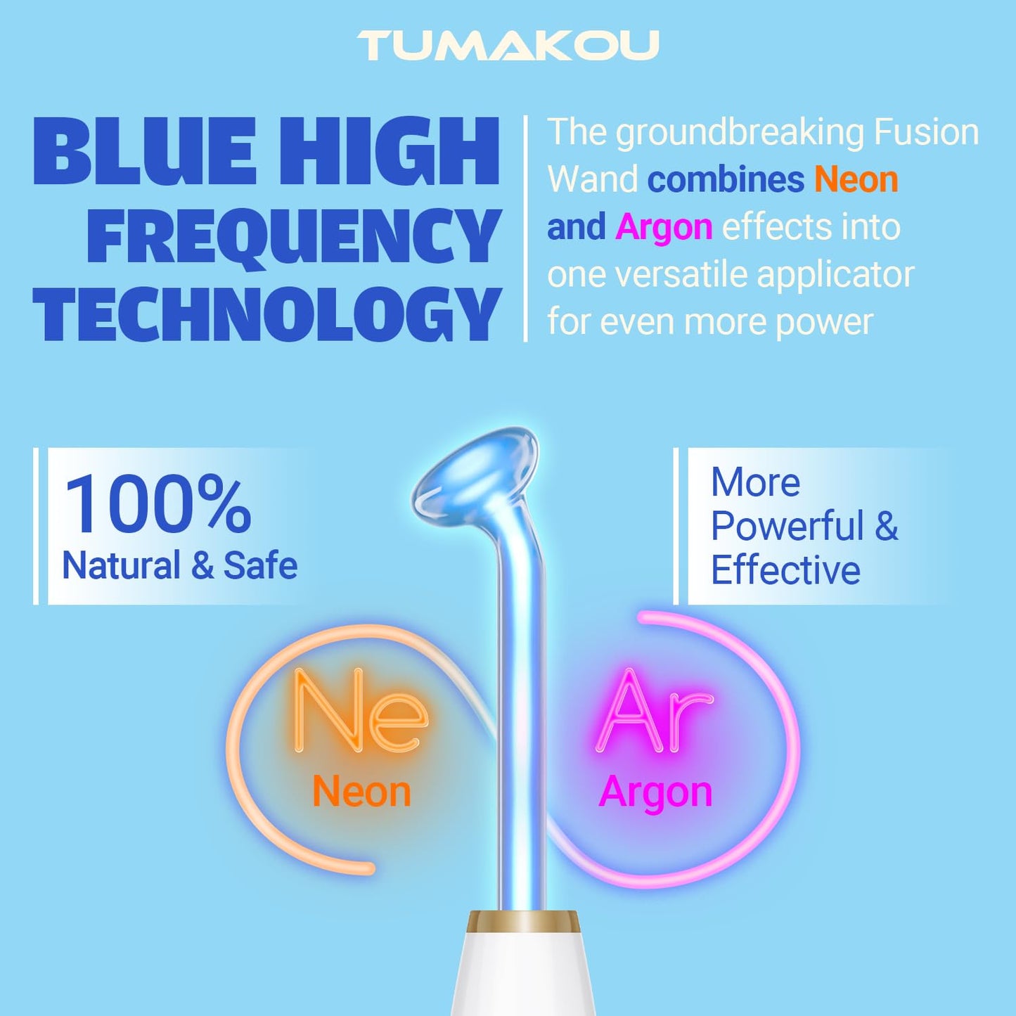 TUMAKOU High Frequency Facial Device - Portable Wand with 4 Fusion Neon & Argon Wands