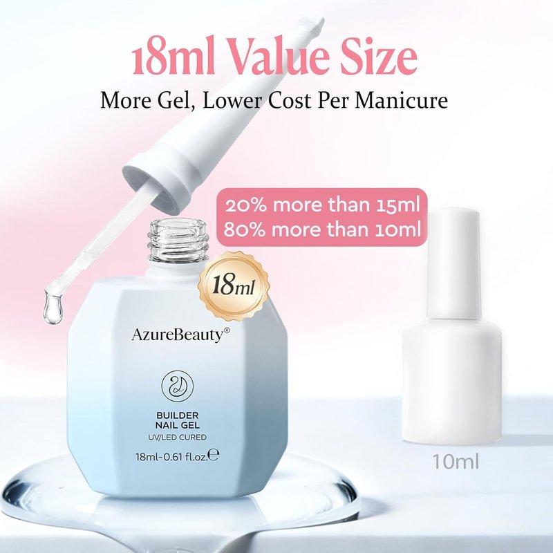 AzureBeauty Builder Gel for Nails, 18ml 7-in-1 Nude Pink Builder Gel,Beginner Friendly, 30-Day Nail Strengthener Extension Glue, For Home Salon DIY & Gifts