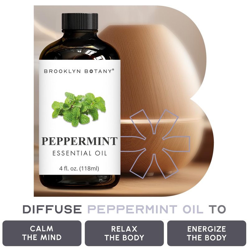 Brooklyn Botany Peppermint Essential Oil - Huge 4 Fl Oz - 100% Pure and Natural - Premium Grade with Dropper - for Aromatherapy and Diffuser