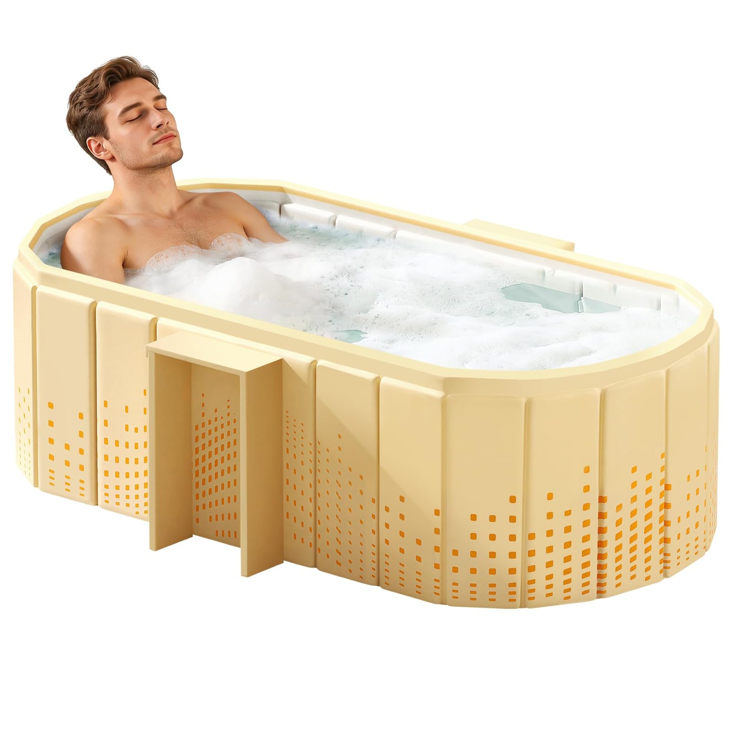 HLCZLUZ Portable Foldable Bathtub, Freestanding Bathtub No Installation, Bathroom SPA Soaking Bath Tub, Shower Stall Collapsible Hot & Ice Bath Tub (Yellow with Storage Rack, 59"L x 21.6"W x 19.6"H)