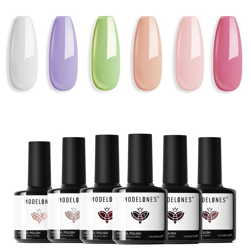 modelones Gel Nail Polish Set 6 Colors White Nude Purple Blue Gel Nail Polish Soak Off LED Manicure DIY Nail Art Salon Home Gift For Women Girl