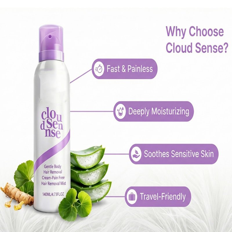 Cloud Sense Hair Removal Spray, Smooth Hair Removal Mousse, Gentle Body Hair Remover for Legs, Arms, Underarms, and Bikini Area, Daily Depilatory Care for Women and Men (1Set)