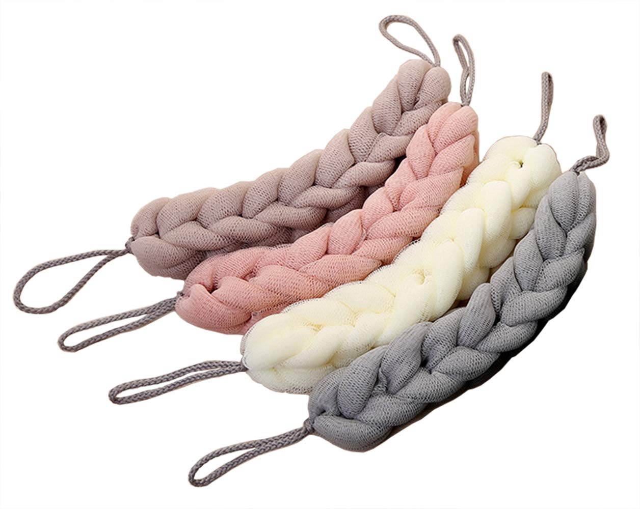 AARAINBOW 4 Packs Long Stretch Back Sponge with Rope Handles Back Scrubber Body Sponges for Bathing, Bath Shower Mesh Sponge Body Deep Cleaning for Men & Women (D-4 Mixed Color)