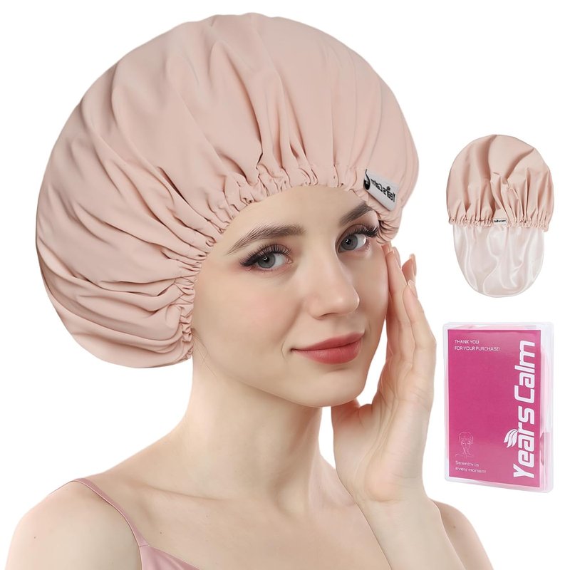 Reusable Waterproof Shower Cap for Women - Double-Layer Hair Protection | Light Pink, One Size