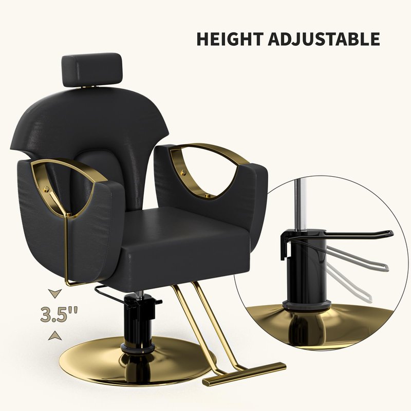 Reclining Salon Barber Chair,Reclining Styling Chair for Hair Stylist,Hair Salon Chair with Heavy Duty Hydraulic Pump, Adjust Height 360°Swivel for Home Barbershop,Unique Headrest Design (Black)