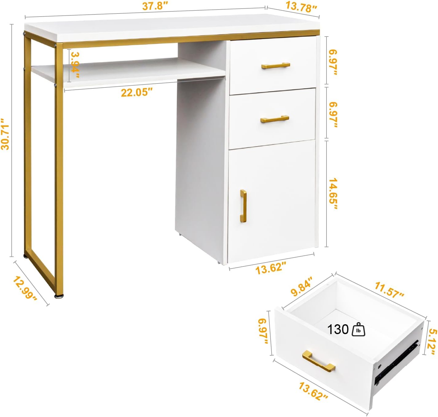 VINGLI Multifunctional Home Office Desk - Modern Computer Table with Storage & Drawers | White