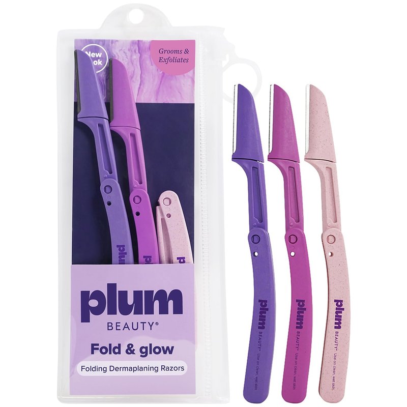 Plum Beauty Dermaplaning Razors - Quick & Painless Facial Hair Removal, 2-Pack of 6 Folding Razors