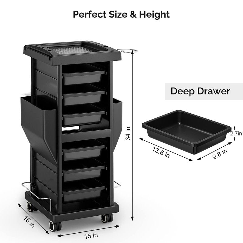 OmySalon Salon Trolley with 6 Drawers & Dryer Holder, Rolling Hair Cart Organizer, Mobile Storage Station Hairstylist Cart with Wheels for Beauty Tattoo Hairdressing