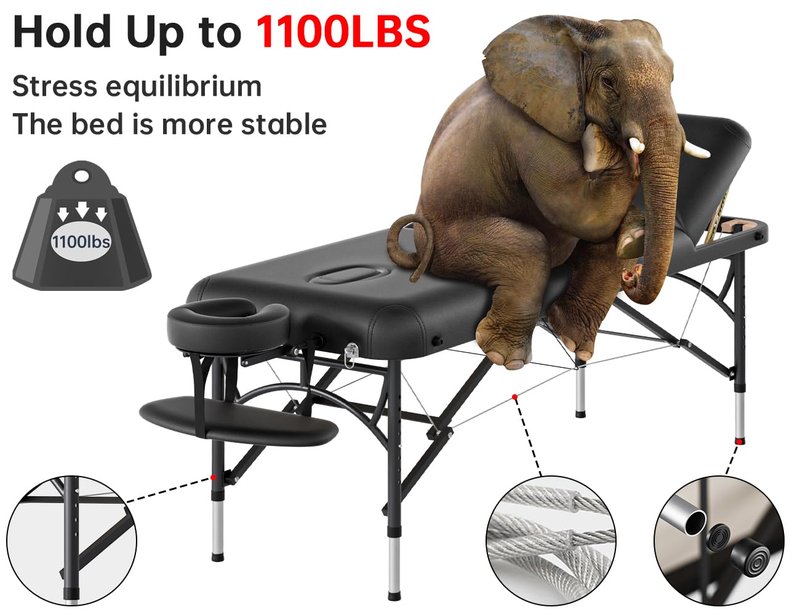 CLORIS 84" Professional Massage Table - Portable & Lightweight, Height Adjustable, Supports 1100LBS, Includes Carrying Bag