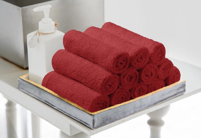 Avalon Towels Cotton Washcloths – (Pack of 48) Size 12x12 Inches, 100% Ring Spun Cotton, Soft & Absorbent Face Towels, Gym Towels, Hotel and Spa Quality, Reusable Fingertip Towels (Red)