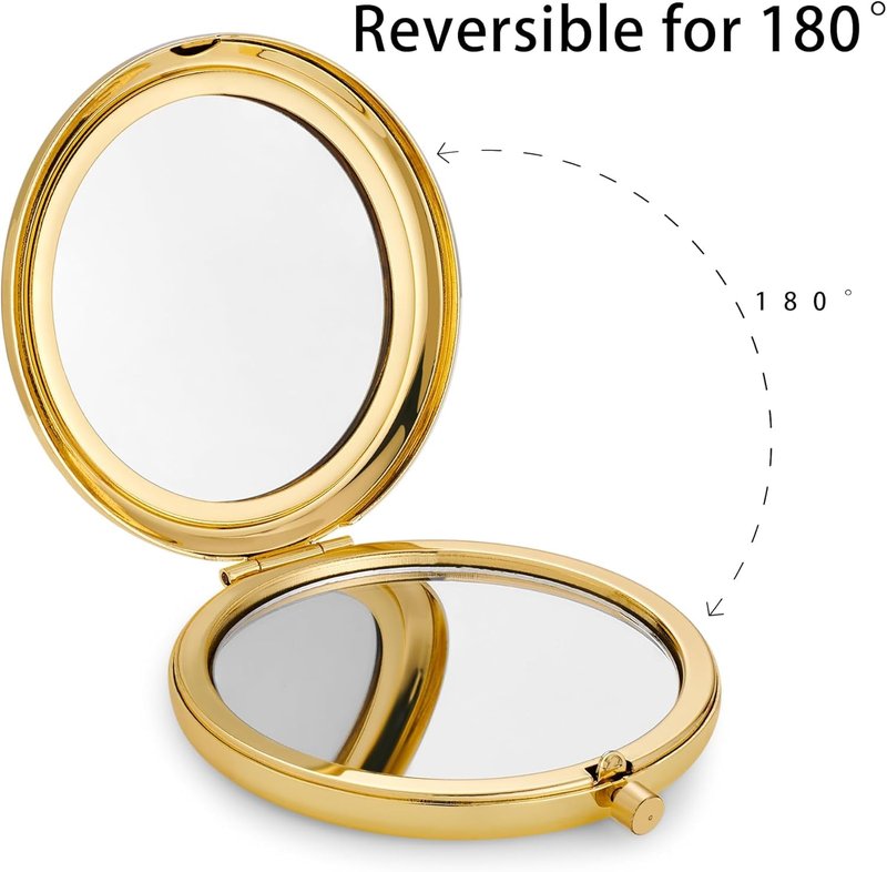 MLLXX Compact Mirror for Purse, Metal Round Shell, Double-Sided 1X/2X Magnifying, Portable Travel Makeup Mirror, Mini Pocket Mirror, Gold,4 Packs