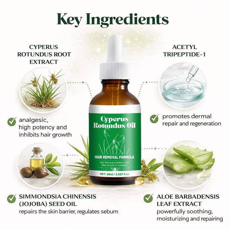 Cyperus Rotundus Oil | Cypress Rotundus Oil for Hair Removal | Reduces Hair Appearance | Soothes and Hydrates Skin,Hair Removal Oil Ideal for All Skin Types, 60ml