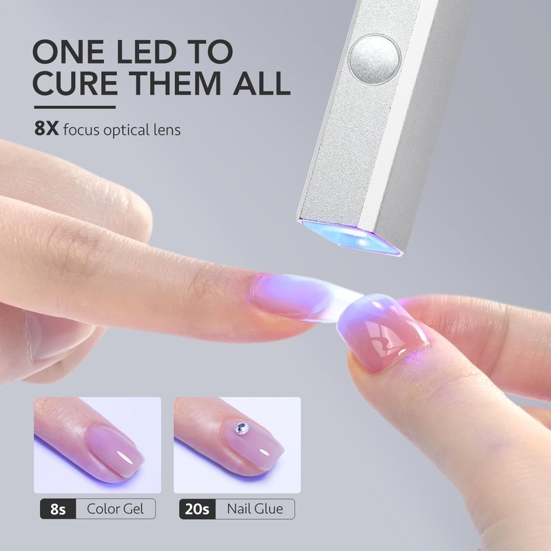 Cordless Nail Lamp - Mini Handheld UV Light with LCD Display | Rechargeable USB Nail Dryer for Fast Curing - Silver