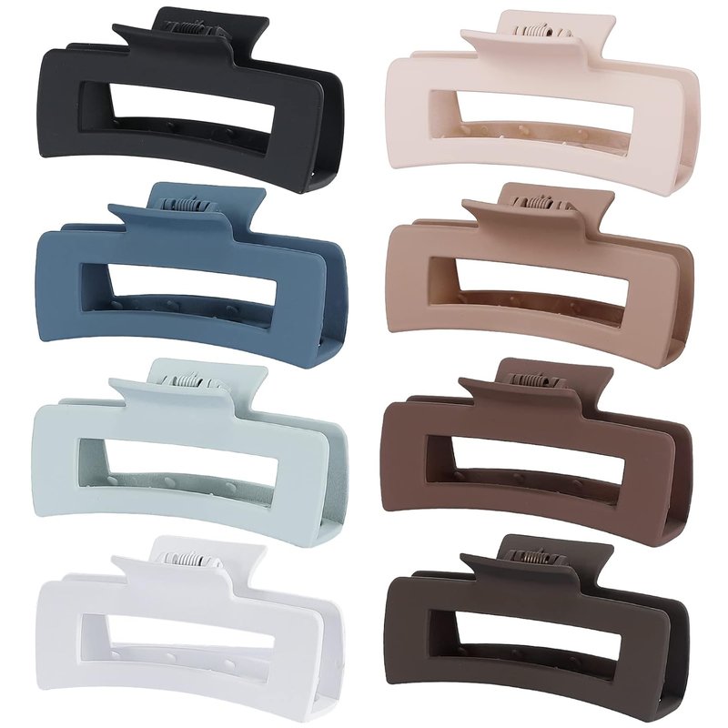 Skiennix Large Hair Claw Clips - 8 Pcs Non-Slip Acrylic Clips for Thick Hair - Stylish Blue & Brown