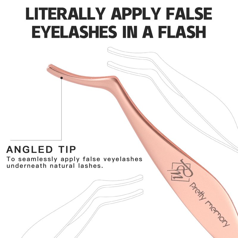 Pretty memory Eyelash Applicator Tool Stainless Steel Lash Tweezers Curved Eyelash Tweezers for Easy Lash Application and Removal, Rose Gold