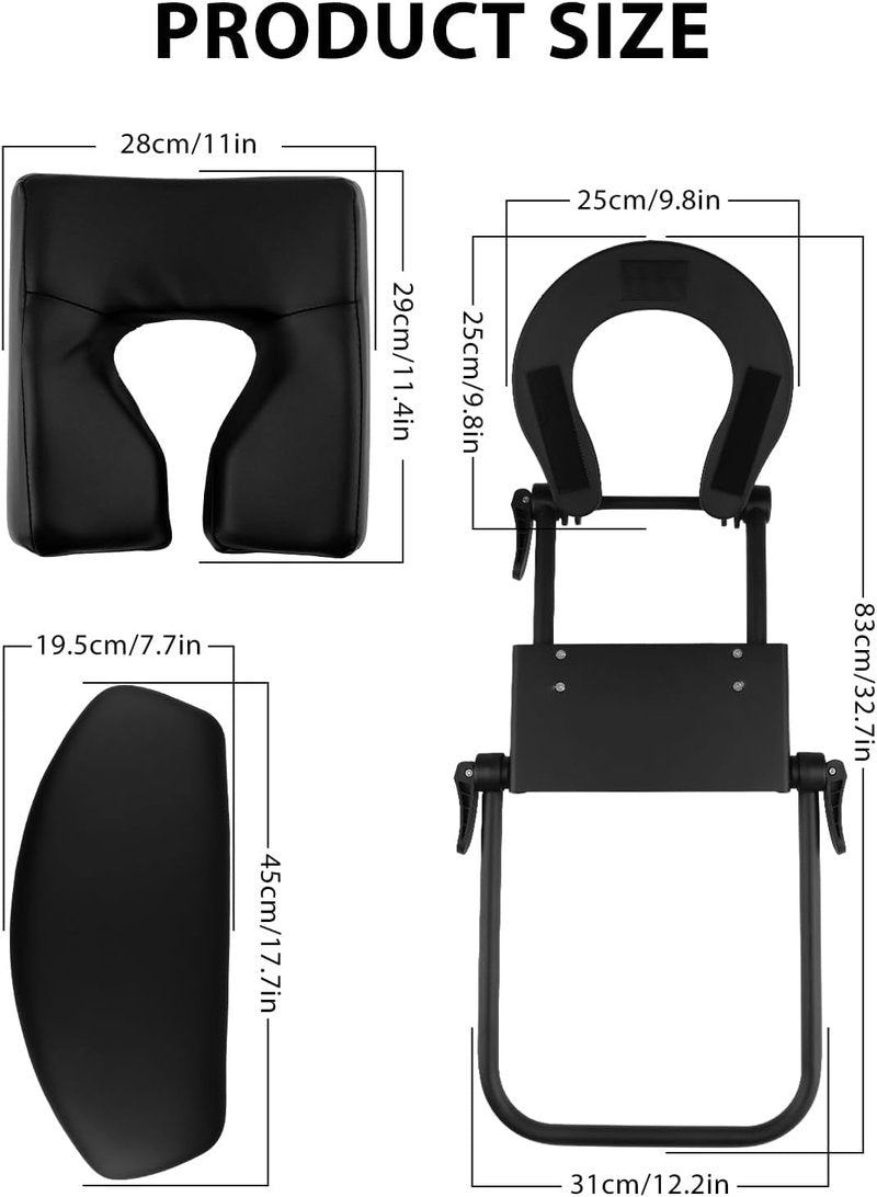 EBANKU Mattress Top Massage Kit, Adjustable Headrest Face Cradle Cushion, Face Down Pillow with Massage Table Armrests for Your Bed at Home (Square Black)