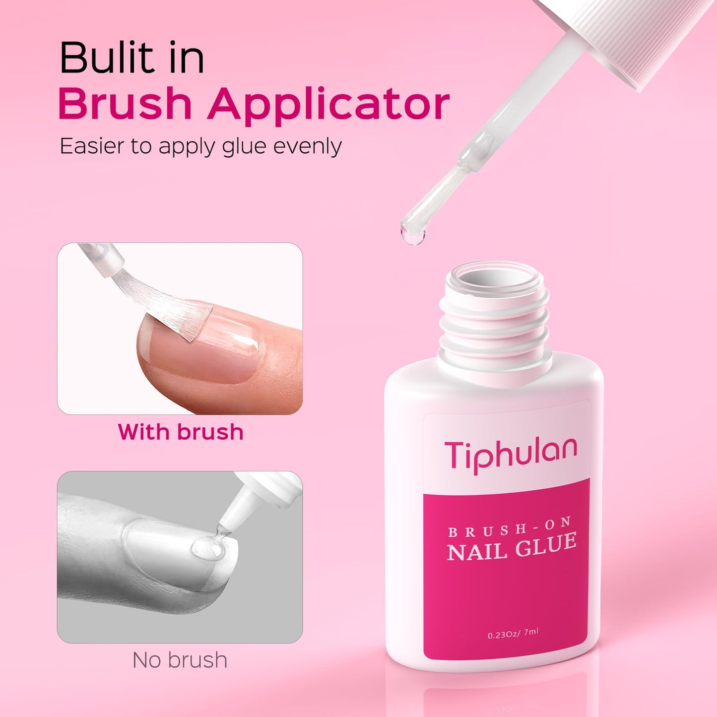 TIPHULAN 7ml Brush On Nail Glue for Press On, Acrylic Nails - Super Strong, Durable & Long-Lasting, Mess Free, Travel Friendly, 0.23 oz