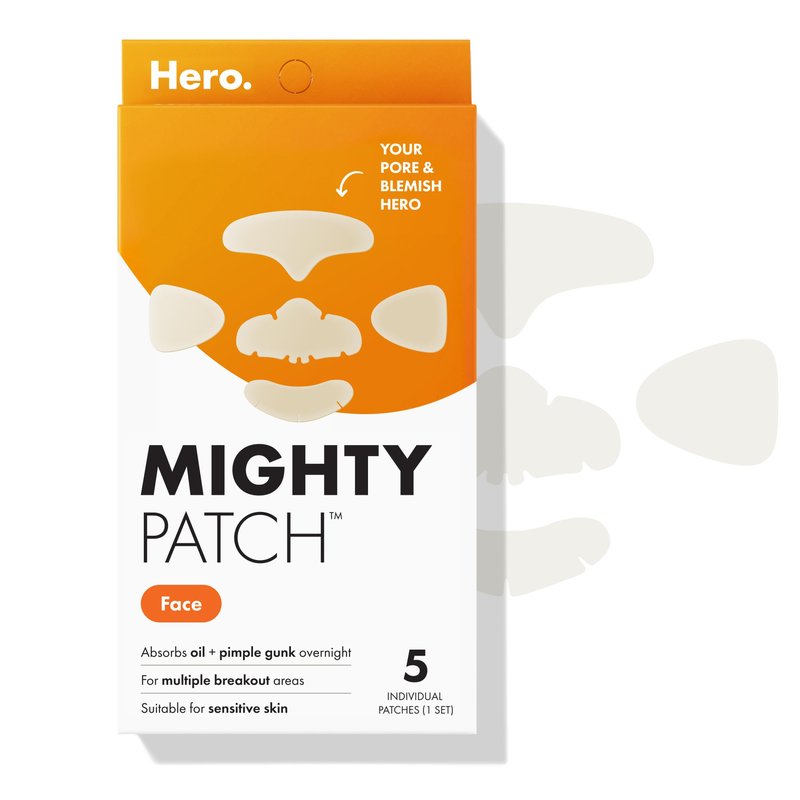 Mighty Patch Hero Cosmetics Face Patch - XL Hydrocolloid Face Mask for Acne, 5 Large Pimple Patches for Zit Breakouts on Nose, Chin, Forehead & Cheeks (1 Count)