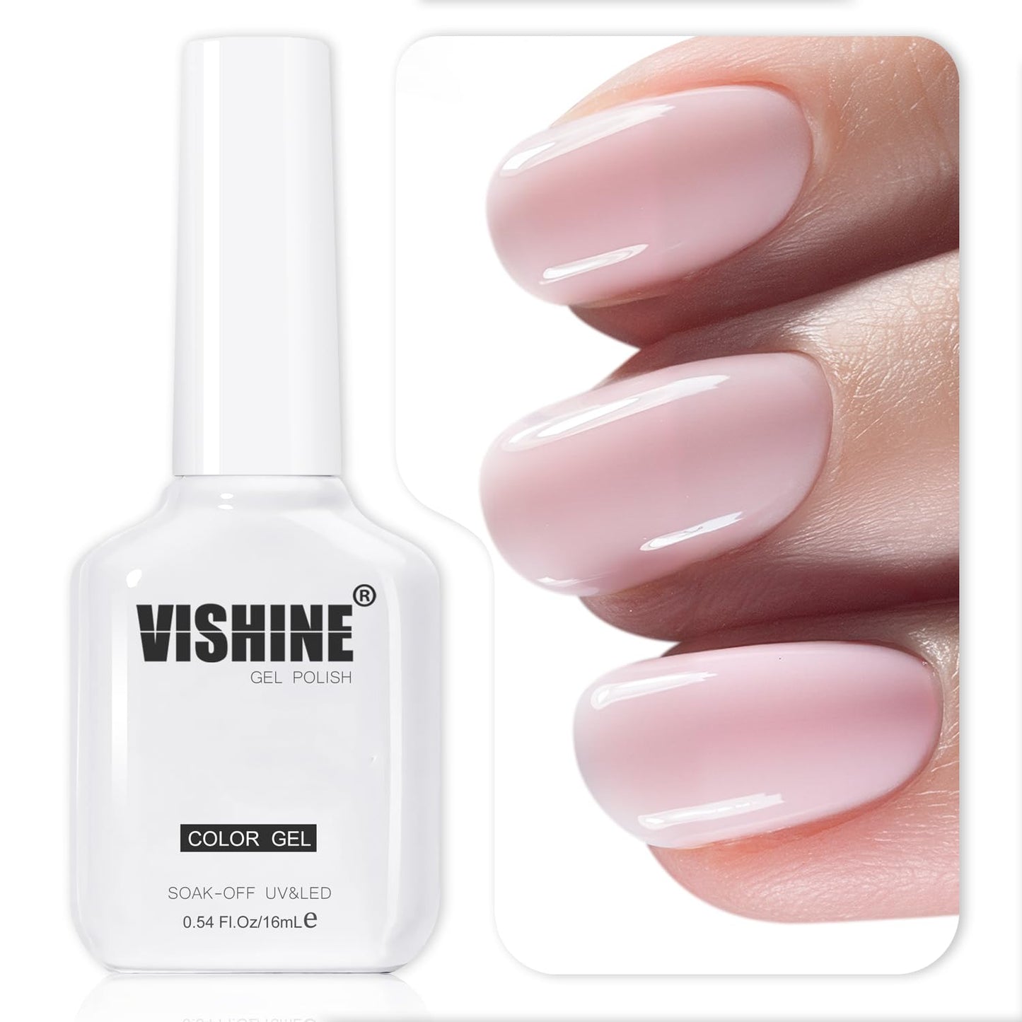 Vishine Gel Nail Polish - Milky Pink Soak Off Formula | 16ml Sheer Translucent Finish for DIY Nail Art