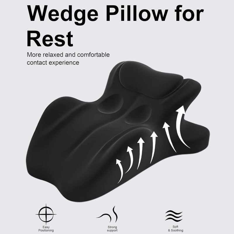 Ergonomic Memory Foam Wedge Pillow - Back & Prone Support Cushion | 27° Angle for Optimal Comfort (Black)