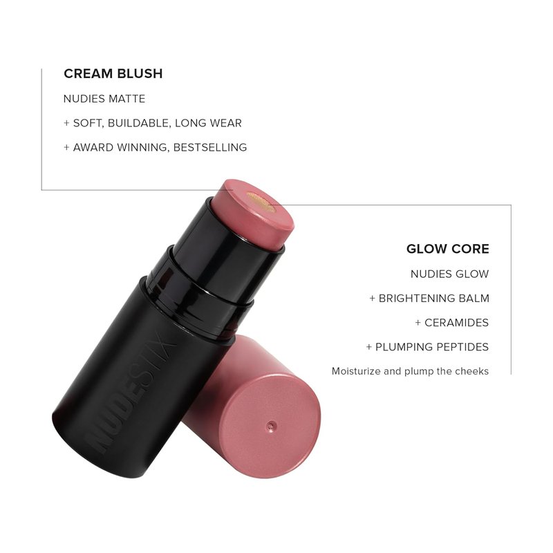 Nudestix Nudies Matte + Glow Core - Dual-Core Cream Blush Stick for Cheeks, Eyes & Lips | Hydrating with Ceramides & Peptides