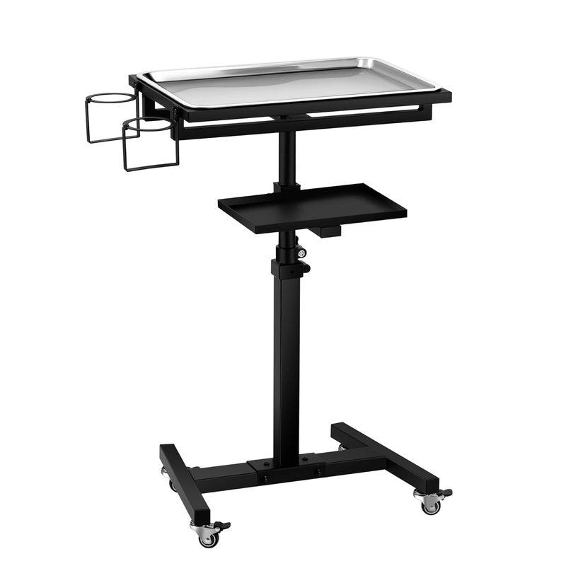 POARMEEY Stainless Steel Tattoo Tray - Adjustable Height Rolling Workstation for Salon & Spa