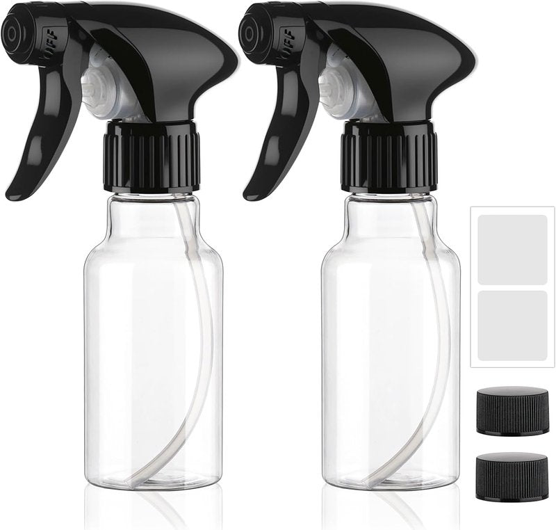 4oz Plastic Spray Bottles - Heavy Duty Hair Mist & Cleaning Solutions | 2 Pack (Clear)