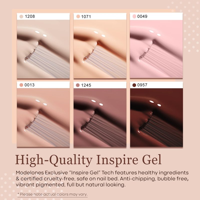 modelones Gel Nail Polish Kit -6 Colors Nude Pink Milky White Gel Polish Set Skin Tones Neutral Brown Soak Off Gel Nail Kit Manicure DIY Nail Art Salon Home Gift