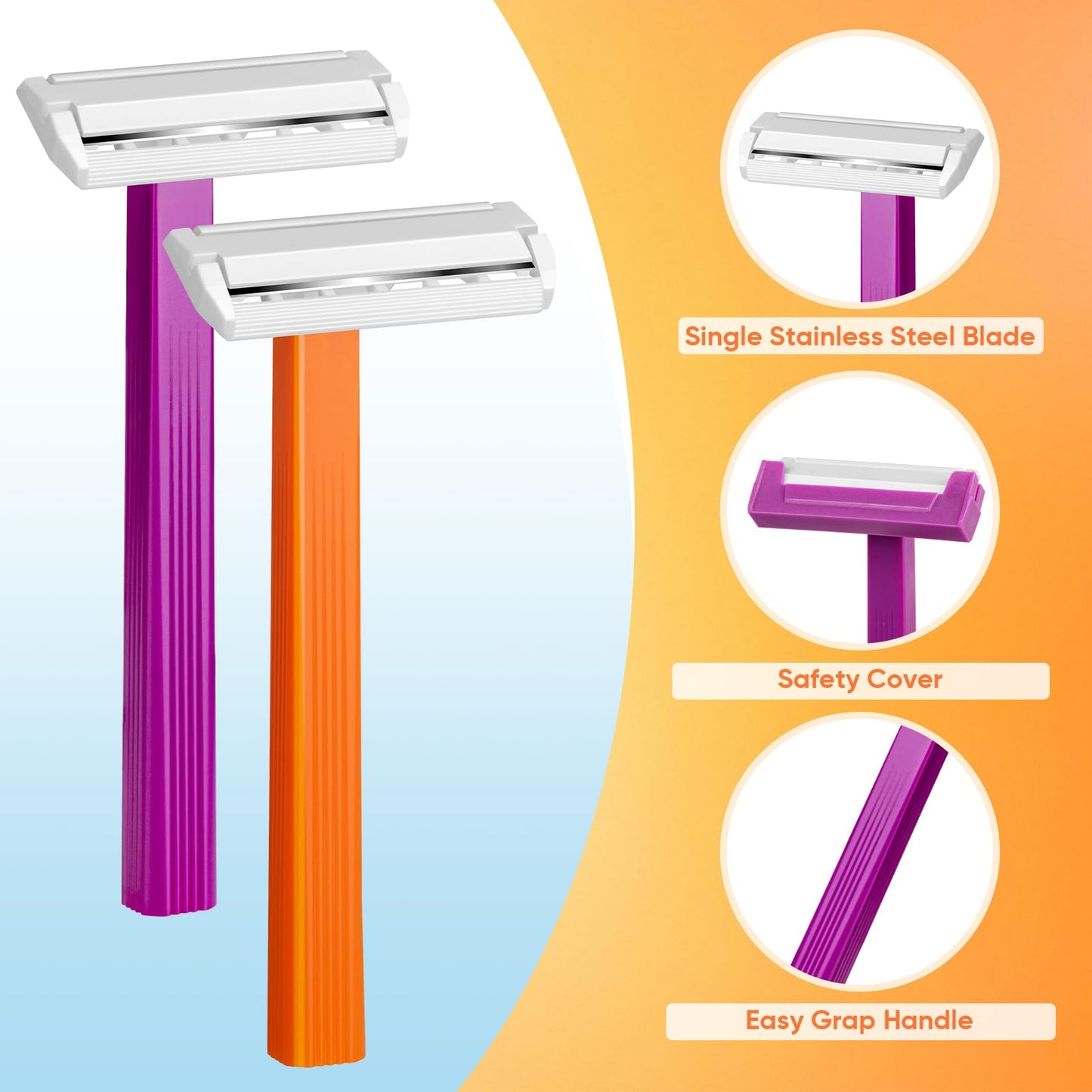 Comfycheer 32 count Disposable Razors for Men，Single Blade Razors，Bulk Stainless Steel Shavers with Protective Head for Shaving Sensitive Skin