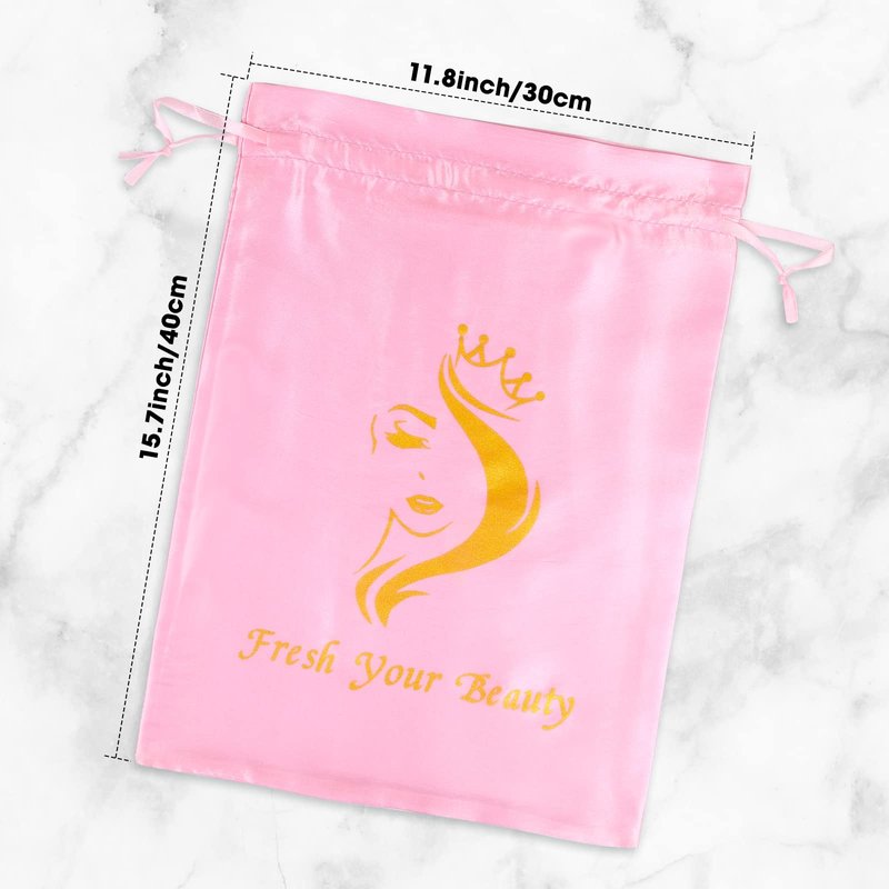AIHOPESTO 6PCS Satin Storage Pouches for Multiple Hair Pieces - Silk Drawstring Organizers for Bundles, Extensions & Packaging (Pink)