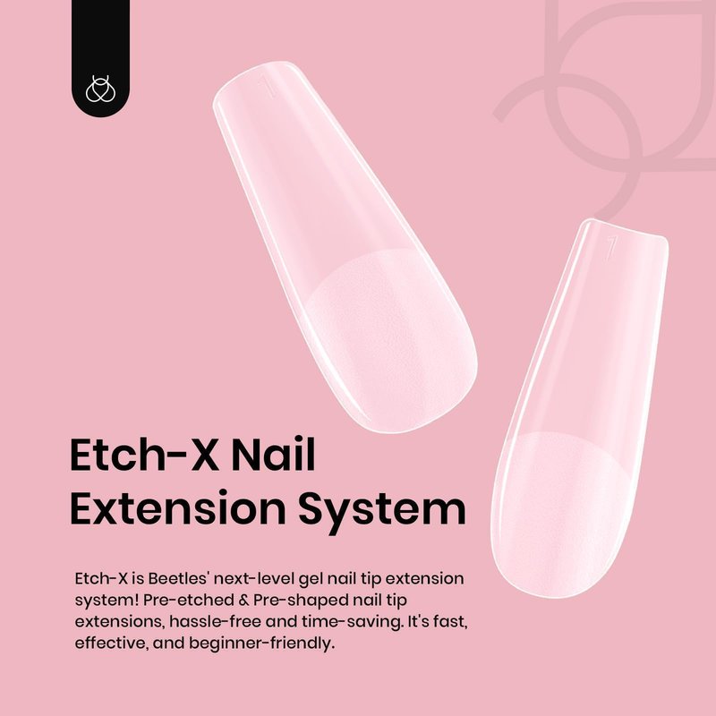 Beetles Coffin Long Gel Nail Tips –Pre-Etched Half Matte Full Cover, 288 Pieces, Pre-Shaped in 12 Sizes for Press-On Extensions