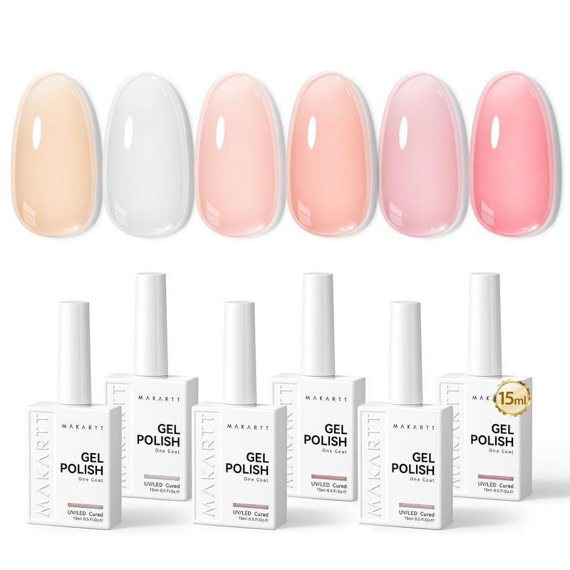 Makartt Gel Nail Polish Set - 6 Sheer Transparent Colors for Salon-Grade DIY Manicure | 15ml Each
