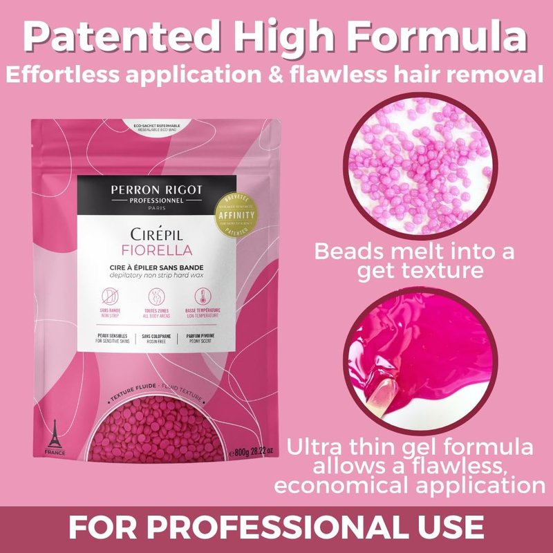 Cirepil - Fiorella - 800g / 28.22 oz Hard Wax Beads Bag - Fresh Peony Scent & Rosin-Free Formula - Beginner-Friendly Stripless Wax for Face & Body - Low Temp Refill Bag