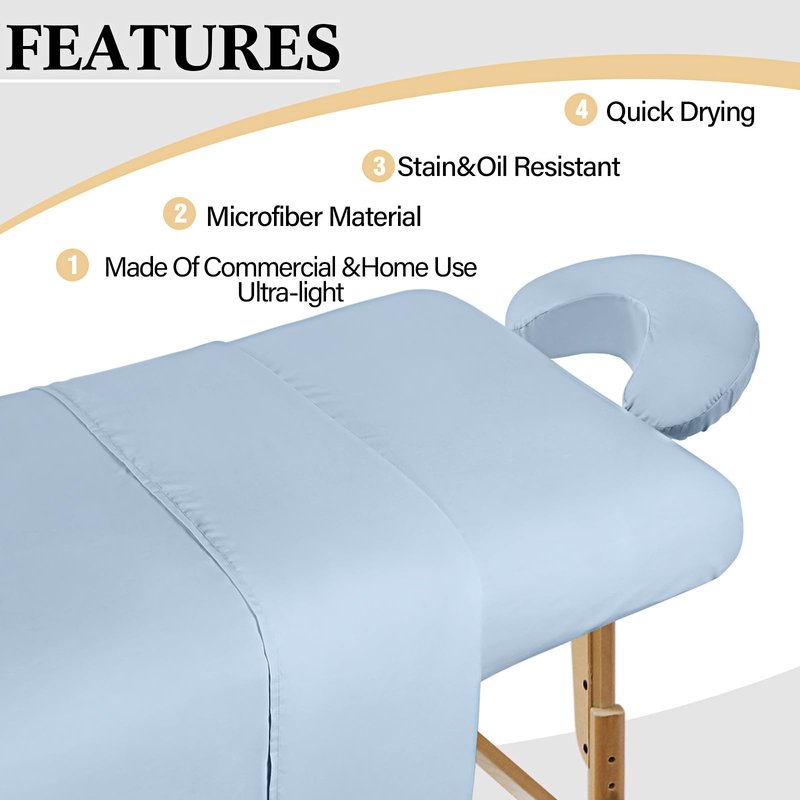 Kinlop 6 Set Microfiber Massage Table Sheet Set, Includes Flat and Fitted Sheets, Face Rest Cover, 6 Colors, Stain & Wrinkle Resistant(Pastel Color)