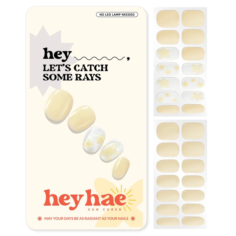 Heyhae Semi Cured Gel Nail Strips | No LED Lamp Needed | Solid, Yellow, Spring |Easy Apply & Remove, Salon Quality|Includes 28 Strips, 1 Prep Pads, Nail File & Wooden stick- Hey, Let's Catch Some Rays