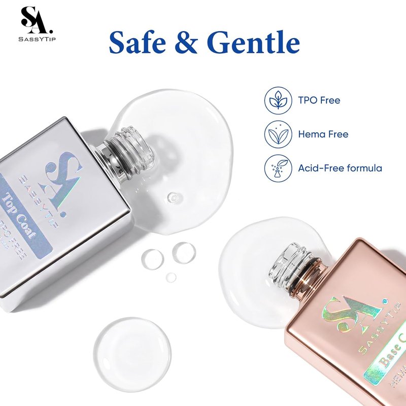 Gel Top Coat & Base Coat Set - 15ml Acid-Free, Hema & TPO Free | Clear, Shiny Finish for DIY Nail Art