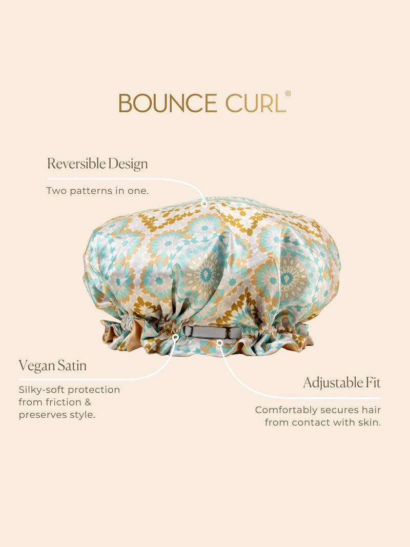 Bounce Curl Reversible Satin Hair Bonnet, Satin Adjustable Band, Frizz-Reducing Night Cap for Wavy, Curly & Coily Hair - Teal