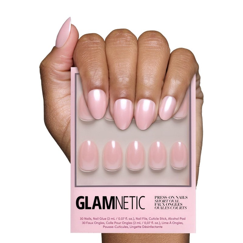 Glamnetic Press On Nails - Pinch Me | Short Oval Blush Pink Fake Nails with Glossy Finish | 15 Sizes - 30 Nail Kit with Glue