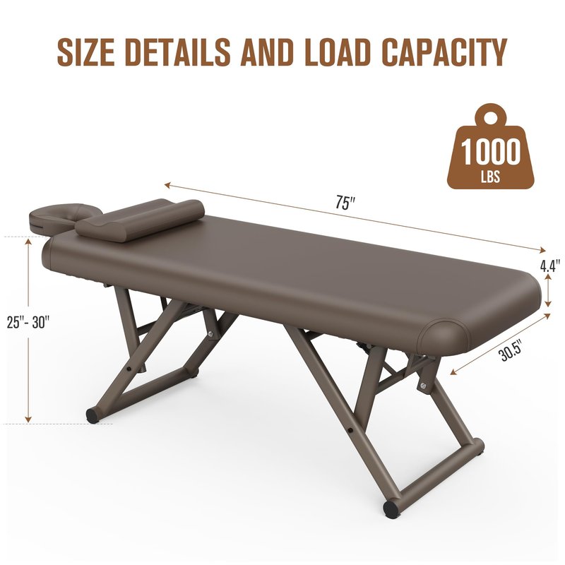 pouseayar Adjustable Massage Table with Face Pillow & Headrest, Sturdy and Solid, Silent and Easy to Adjust for Treatment Table Physical Therapy Table Spa Facial Bed - Fixed Backrest, Brown