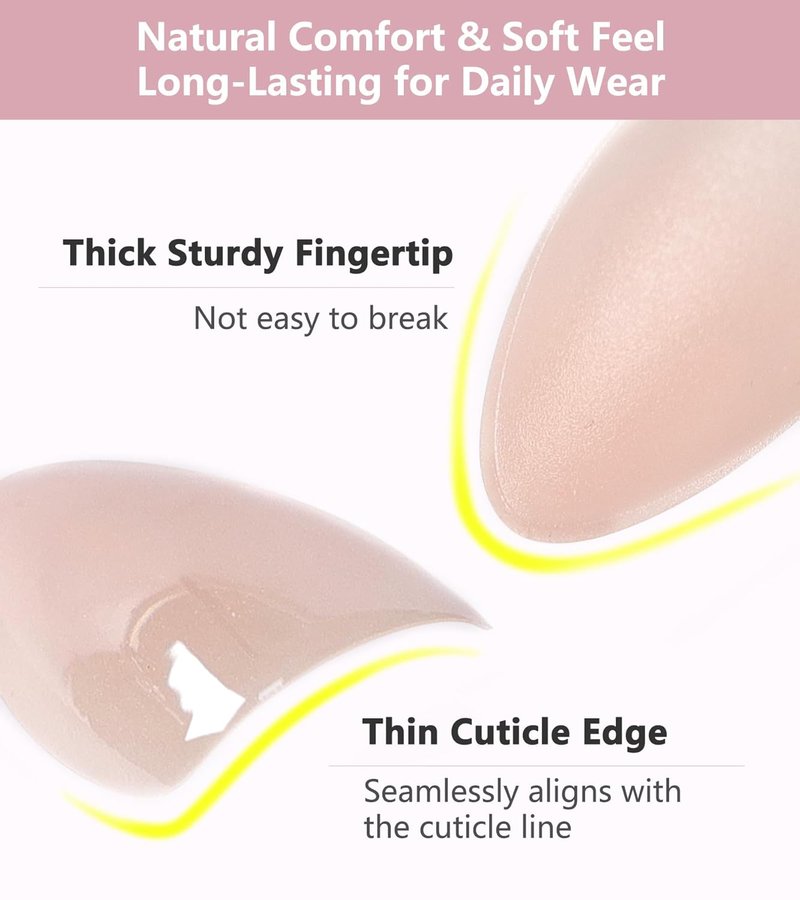 Press On Nails - Medium Length Aurora Cat Eye Shine Almond Tips | Pink Glossy Reusable Fake Nails Kit - 30 Pcs, 15 Sizes