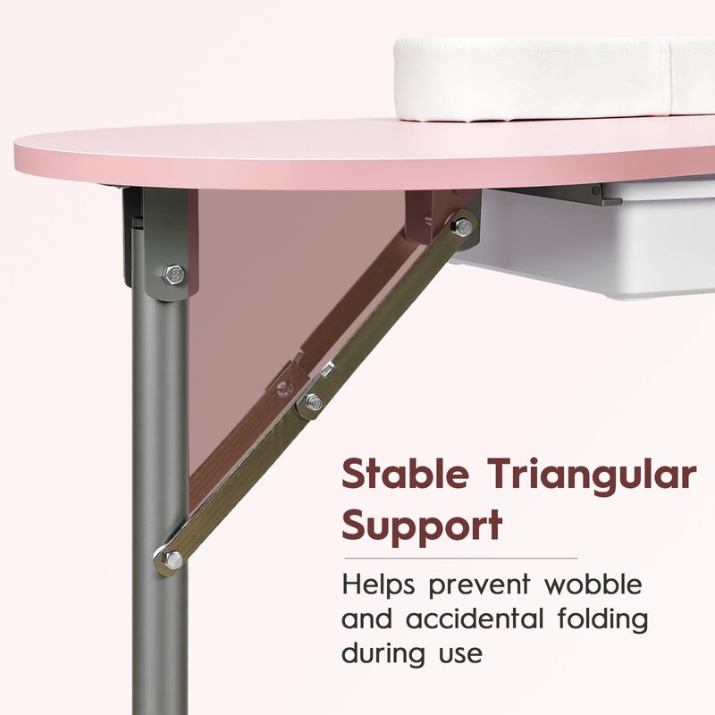 CHAOEEMY Portable Nail Desk,Foldable Manicure Table for Nail Tech,Rolling Nail Tech Desk with Drawer,Travel Bag,Pink