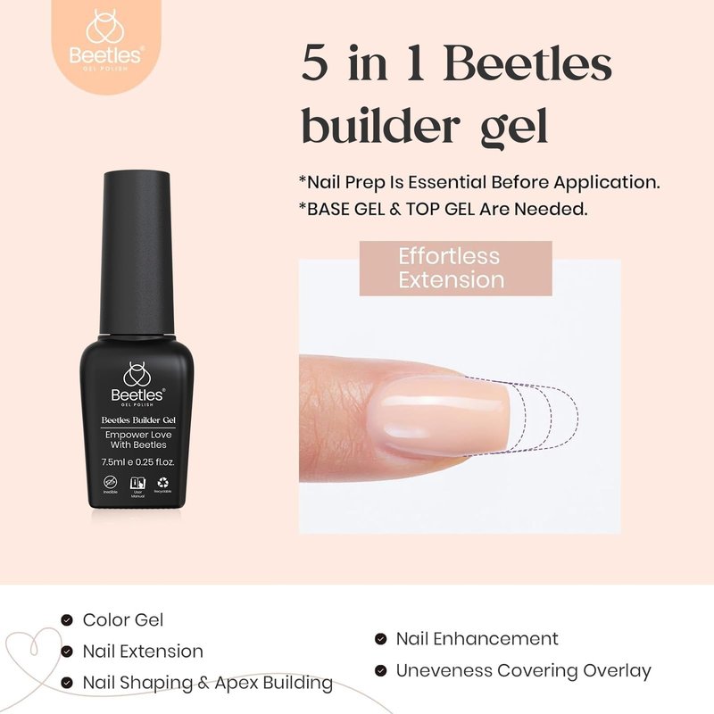 Beetles Builder Gel for Nails Building Apex Strengthening Extension for Beginner DIY Salon at Home,Jelly Builder Gels,UV LED Lamp Need