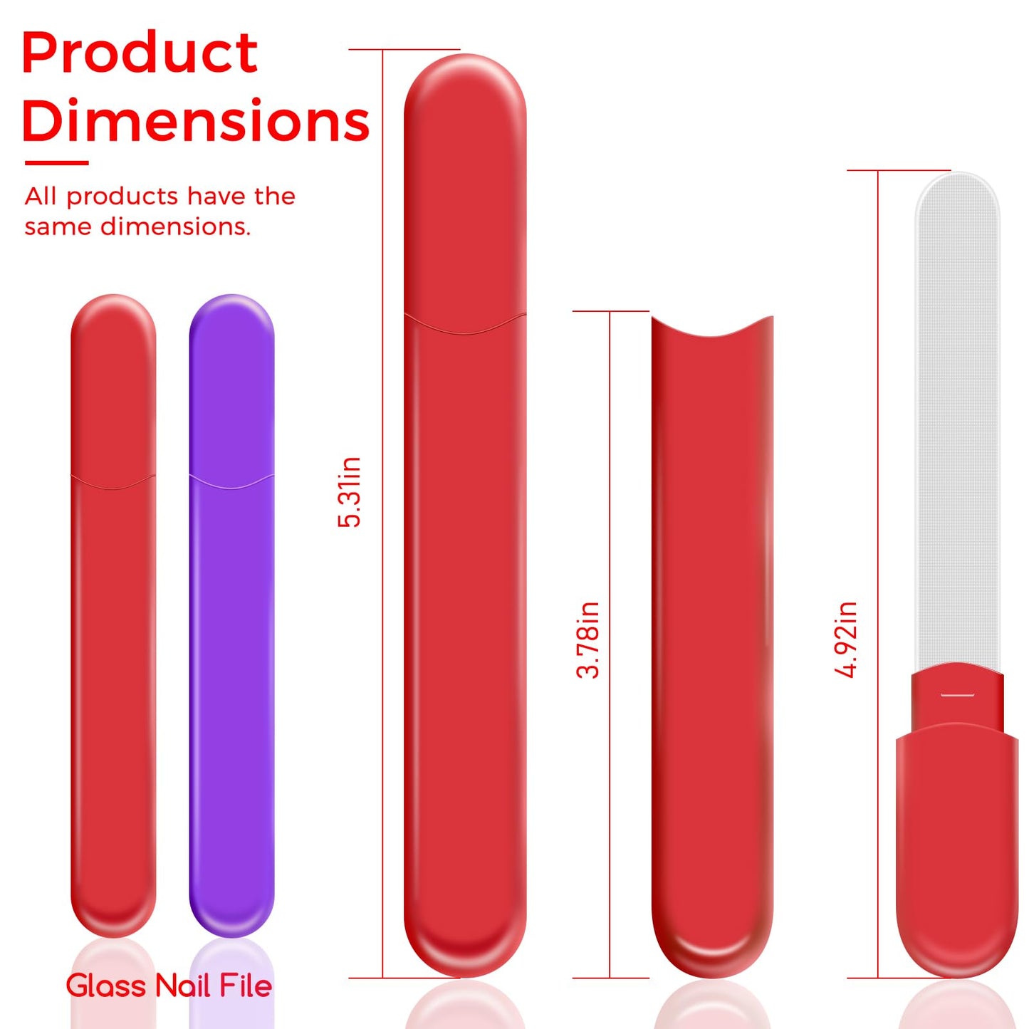 WOKOTO 2 Packs Glass Nail File with Case for Nail Shaping & Polishing, Red & Pinkish Purple Double Sided Transparent Crystal Diamond Fingernail Files Glass Nail Buffer for Natural and Acrylic Nails