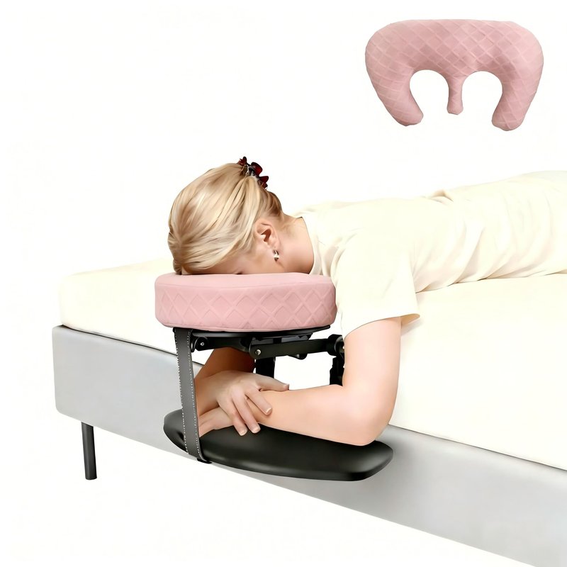 Massage Headrest for Bed, Adjustable Massage Face Cradle at Home, Portable Massage Table Kit for Sleeping Mattress, Face Down Pillow After Eye Surgery (Pink, with Armrest Shelf & Breast Pillow)