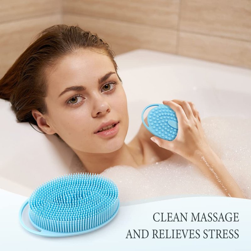 PQRUU 3 Pack Silicone Body Scrubbers for Use in Shower, Exfoliating Body Scrubber Fit for All Kinds of Skin, Soft Silicone Loofah,Bath Scrubbers Rapid Foaming,Blue,Green,Purple