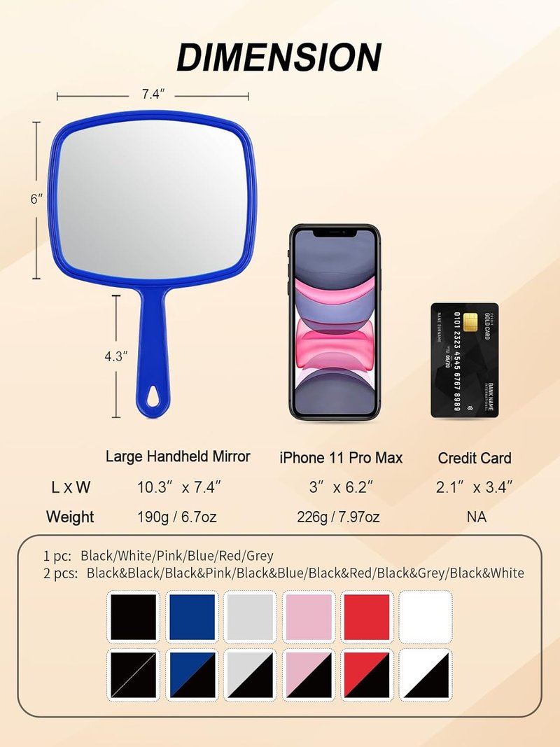 Gladmart Handheld Salon Mirror - Square Barber Hairdressing Mirror with Handle | Blue 7.4 x 10.3 Inches